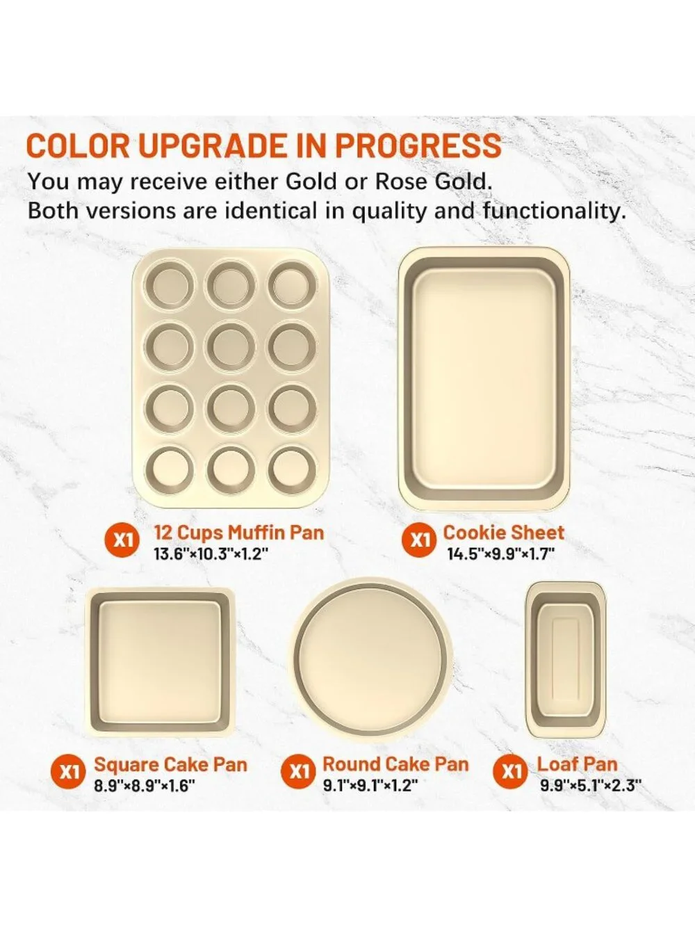5-Piece Gold Nonstick Bakeware Sets Kitchen Cookware Sets Muffin Loaf Roast Pan